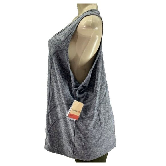 Reebok Plus 1X Logo Gray Heather Scoop Neckline Seam Detail Racerback Tank Top - Picture 5 of 6